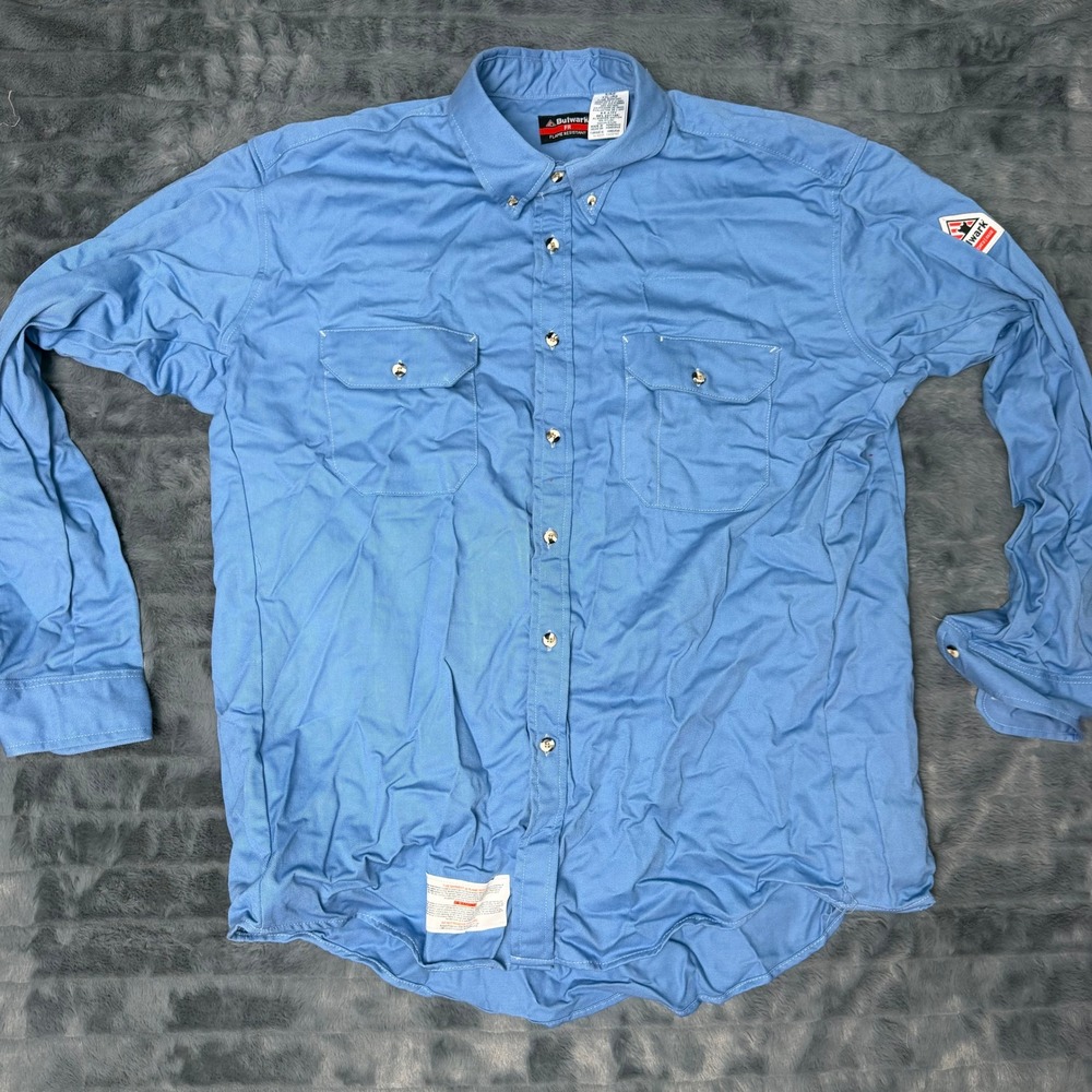 Bulwark FR Button Down Work Shirt Mens XXL Blue Flame Resistant CAT 2 NFPA 2112